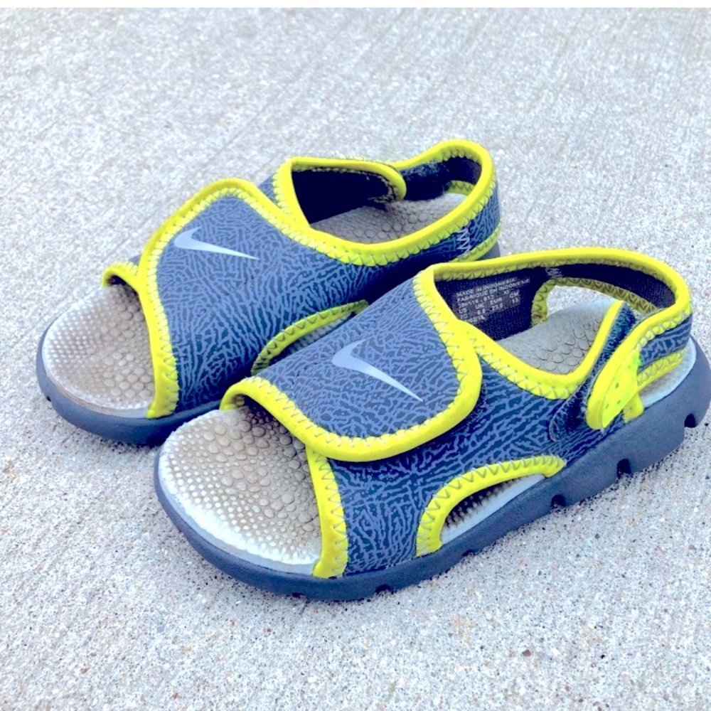 Nike Sandals sz 7 Sunray Adjust Toddler Slides Water Shoes Gray Neon Protect